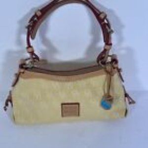 Dooney & Bourke YellowTan LeatherTrim Signature Fabric Mini East/West Slouch Bag